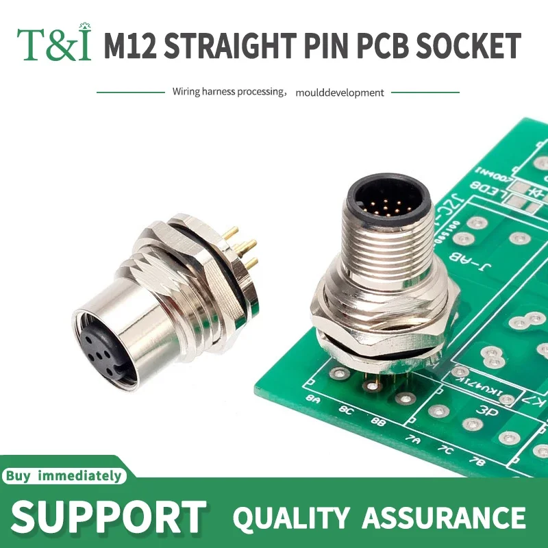 

Aviation plug socket M12 3/4/5/8/straight pin flange base welding plate PCB board 90 degree sensor plug plate