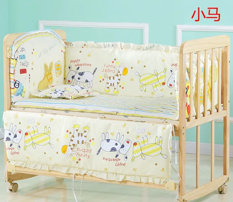 5pcs Baby Bedding Cartoon Animal Newborns Crib Bed Bumper Infant Cotton Washable Bedding Bed Circumference Mattress Pillow Set