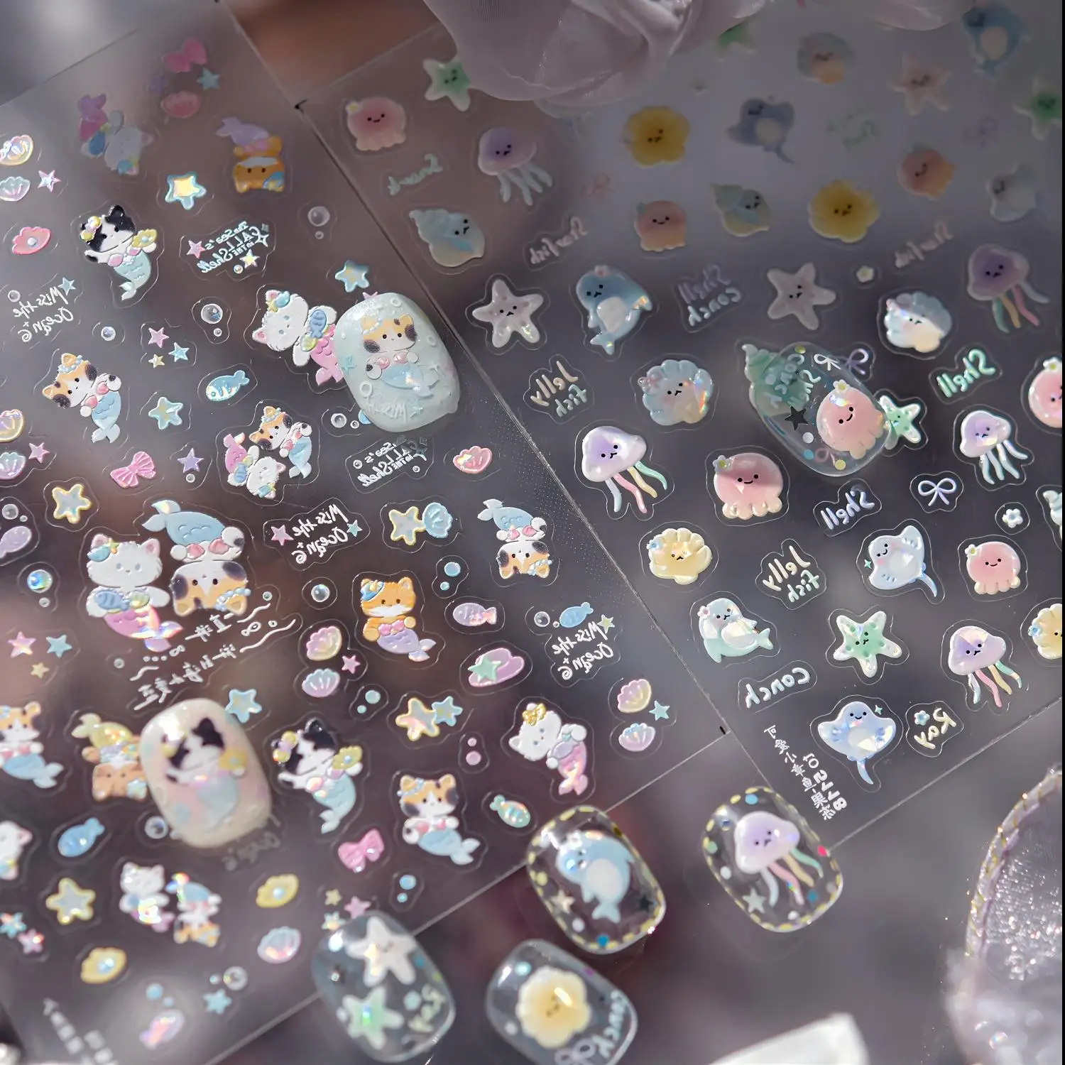 Autocollants pour ongles 5D, 1 pièce, Surface scintillante, chaton mignon, doux, joli chat, accessoire d'art des ongles, fête d'étudiant, autocollants mignons pour animaux de compagnie