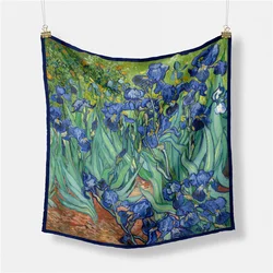 2022 French Four Seasons Versatile Van Gogh Oil Painting Series Irises Lady Twill Decorative Small Square Scarf Ribbon Scarf