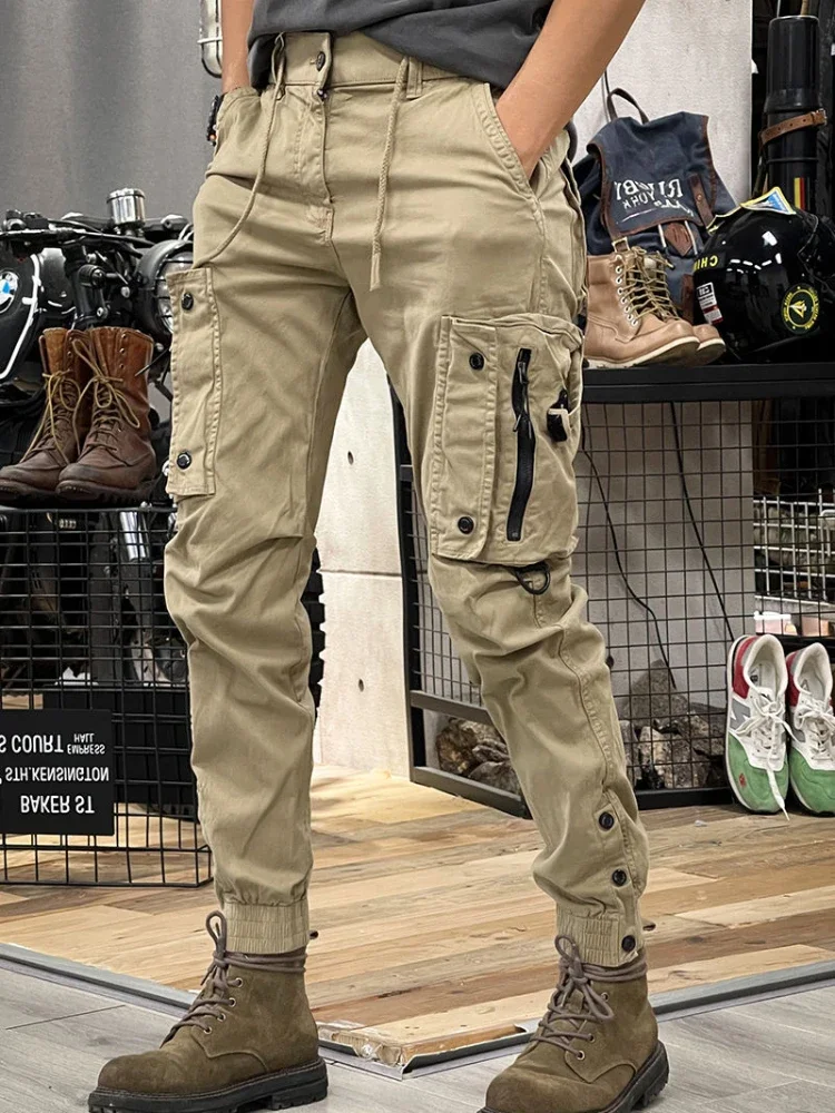 Male Trousers Loose Aesthetic Men's Cargo Pants Outdoor Stacked Khaki Hiking Large Size Long Fashion Clothing Luxury Cotton