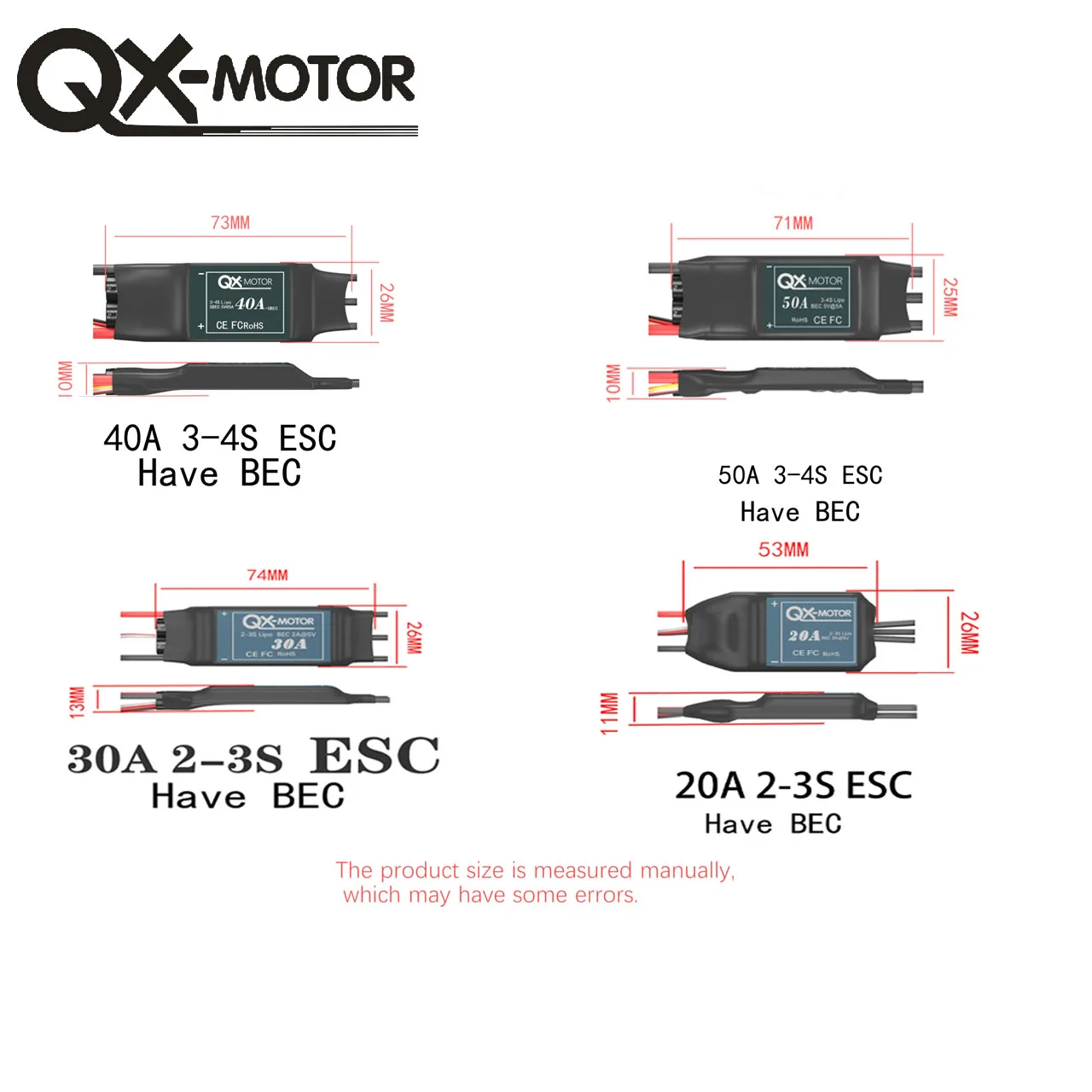 QX-MOTOR Borstelloze Esc 20a 30a 40a 50a Elektronische Snelheidsregelaar 5V/2a 5V/5a Bec Voor Rc Afstandsbediening Vliegtuigen Speelgoed