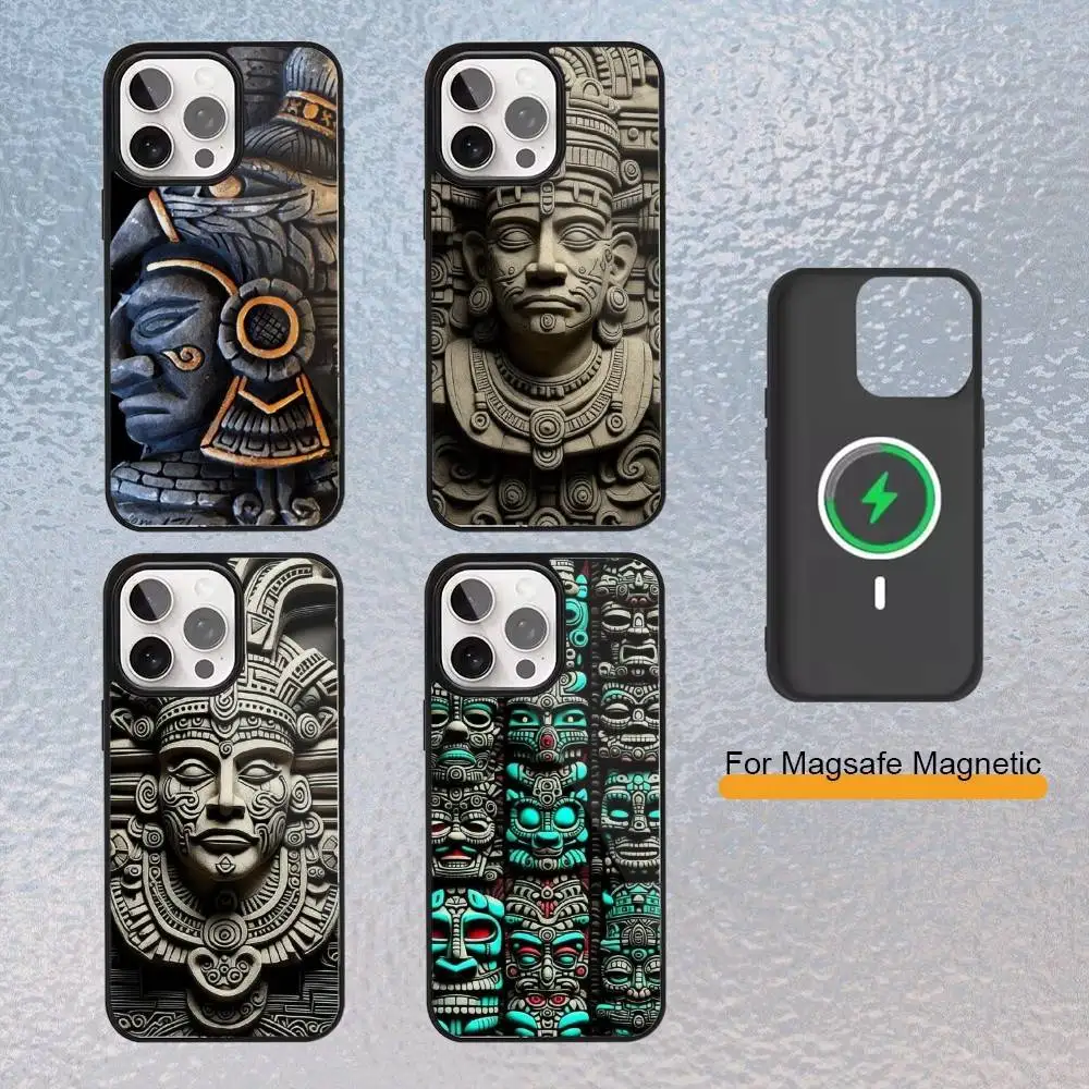 

M-Mayan Aztec Calendar Statue Phone Case For iPhone Magsafe Magnetic 17,16,15,14,13,12,11 Wireless Charging cover