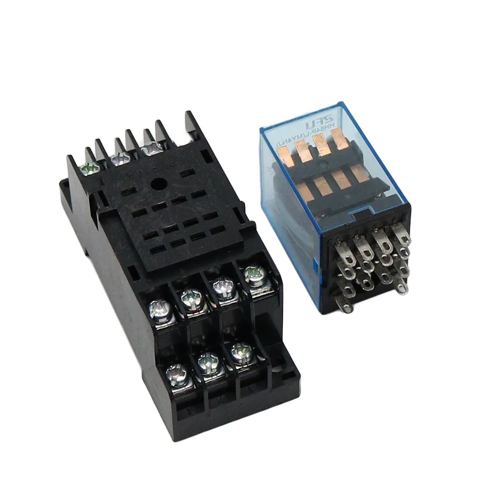 1 set MY4NJ small Electromagnetic Power Relay AC 12V 24V 36V 48V 110V 220V 380V Coil 4NO 4NC DIN Rail 14 pins + Base Mini relay