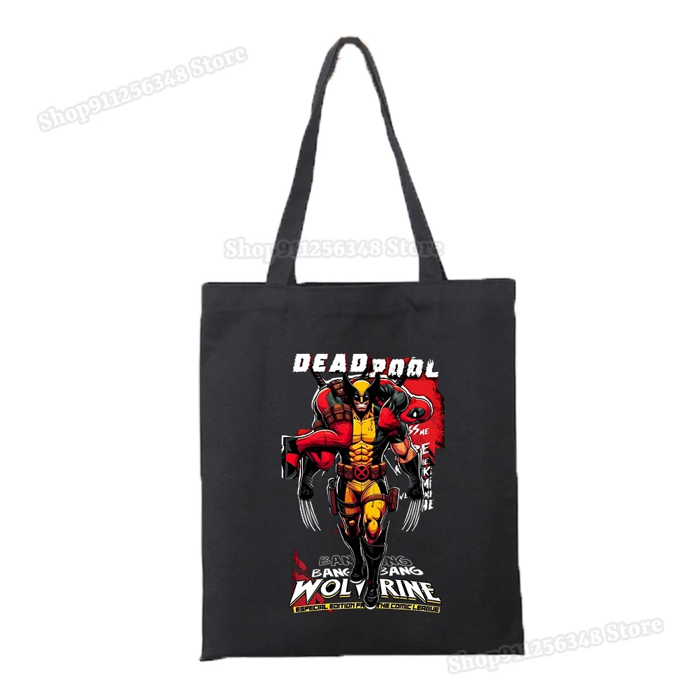 Deadpool & Wolverine Large Capacity Canvas Shoulder Handbag Eco-Friendly Tote Bags Marvel Figure Print Reusable Shopping Travel