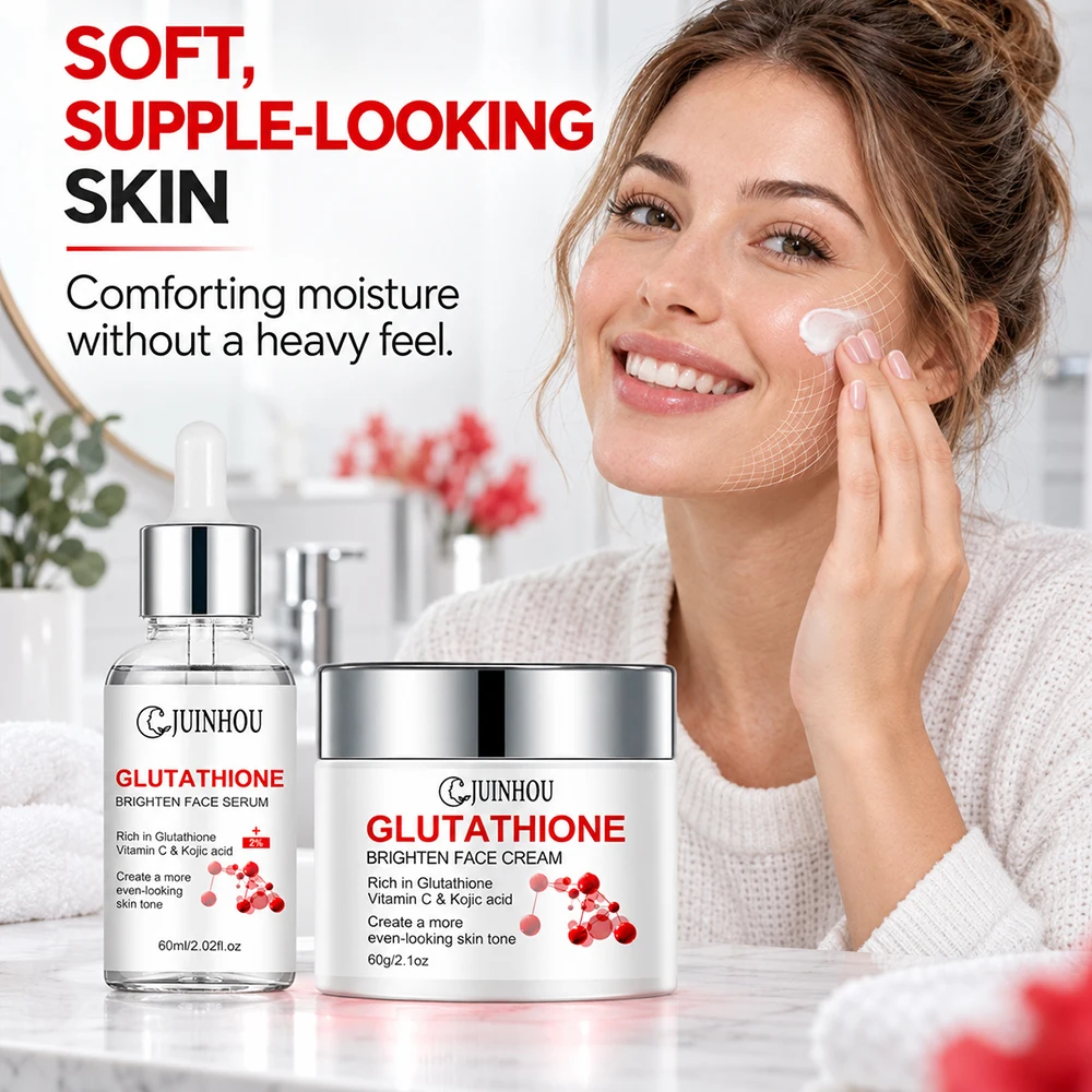 JUINHOU Glutathione Brightening Serum Cream Set Antioxidant Facial Skincare Hydrate Even Skin Tone Restore Radiant Complexion