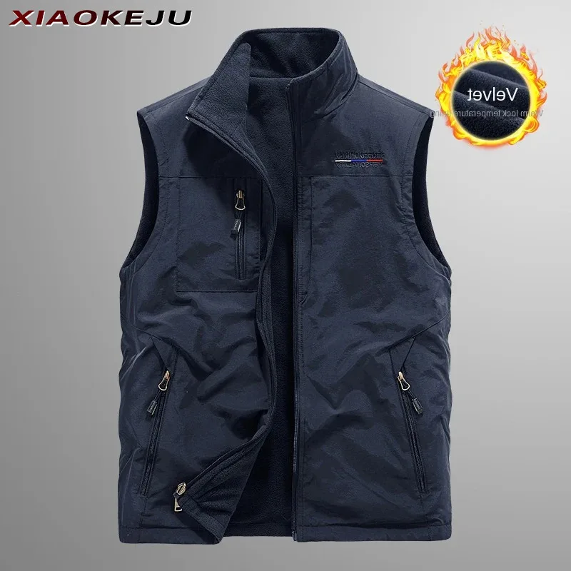 

Large Size Men's Vest Hunting Winter Vests Thermal Sleeveless Jacket Heating Embroidered Work Multi Pocket Tactical Military MAN