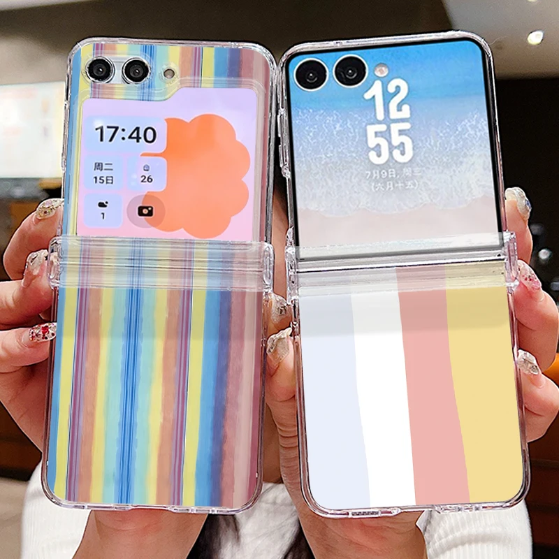 Colorful Striped Pattern Phone Case For Samsung Galaxy Z Flip 7 6 5 4 3 5G Flip7 Flip6 Flip5 Shockproof Clear Folding Hard Cover