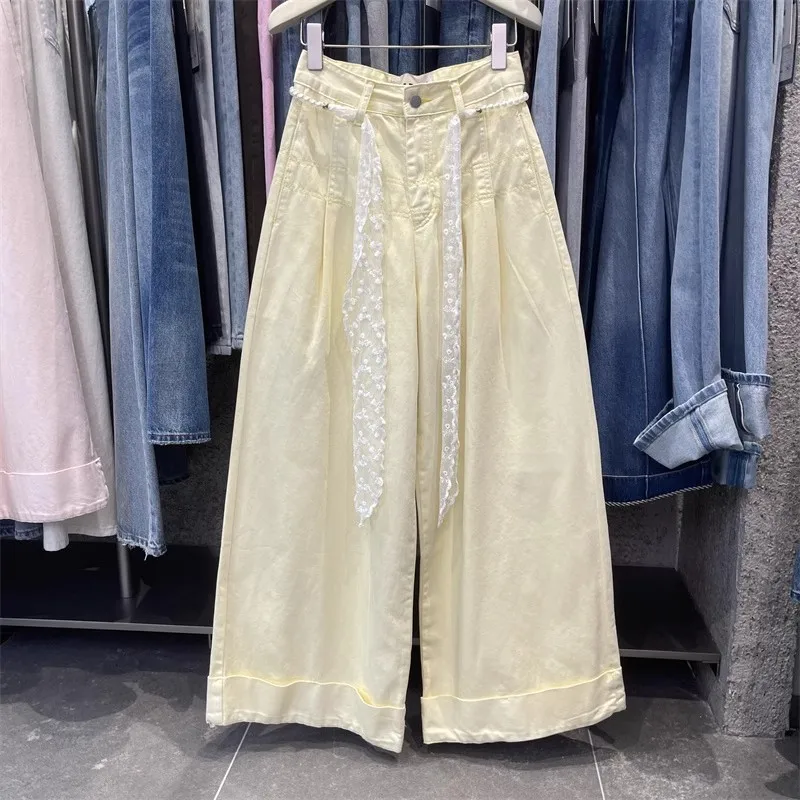

Spring Summer Women Denim Pants 2025 New High Waist Wide Leg Jeans Korean Simple Casual Lady Trousers