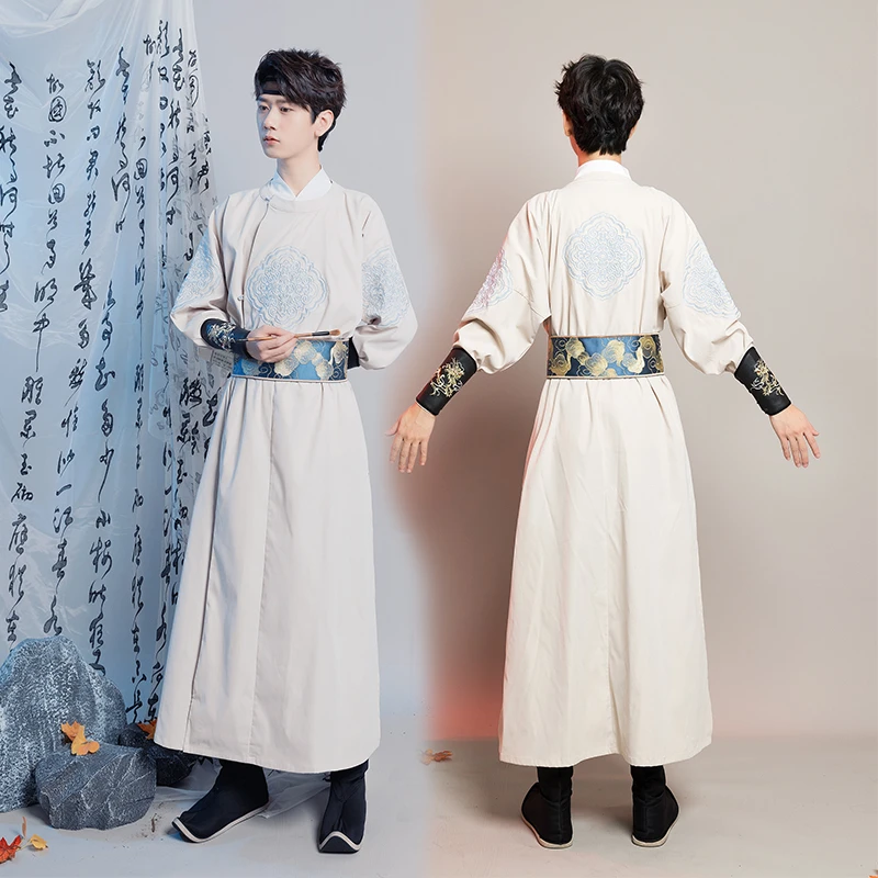 Fashion Tang Ming Dynasty Hanfu Male Modern China Traditional Embroidery Unisex Women Men Round Neck Robe Chinese