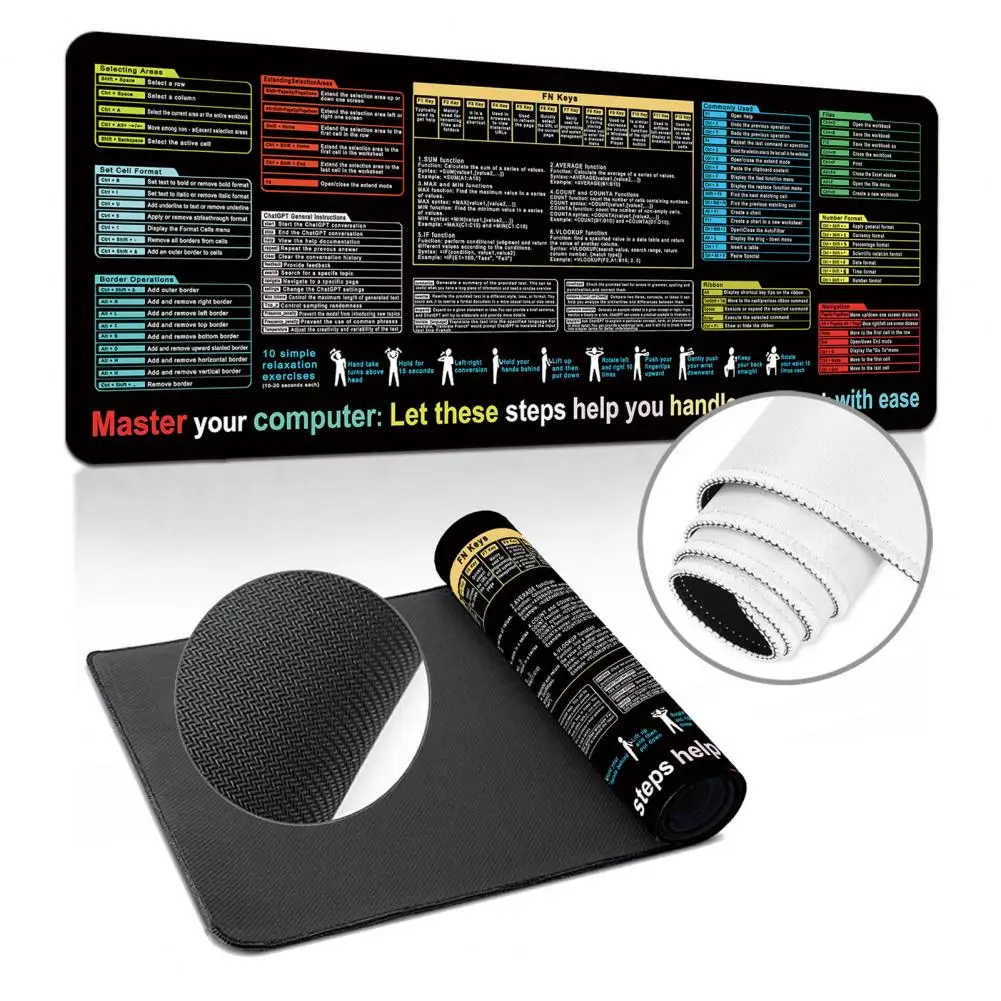 Extra-large Mouse Pad Wear Resistant Waterproof Non-Slip Mouse Mat Excel Cheat Sheet Desk Pad Gaming Mat Office Desk Accessory