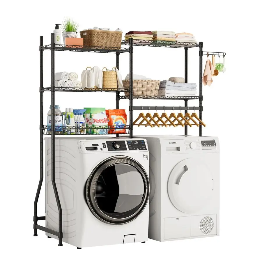 

Стеллажи для стиральной машины и сушилки, сверхпрочные полки для хранения в прачечной, сушилка для одежды, 5-ярусная регулируемая по высоте проволочная система хранения