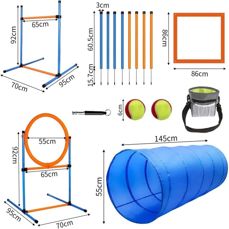 

Dog Agility Equipment Set Pet Obstacle Training Course Tunnel Pole Kit