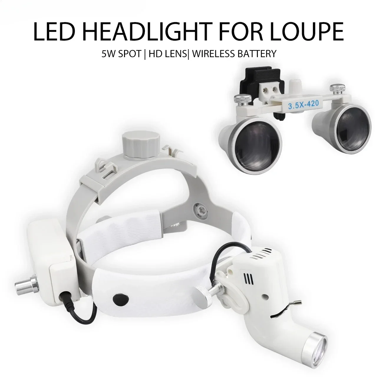 Headlight 5W Ajustable Brightness Spot LED Lamp 2.5x 3.5X Binocular Loupes Lab Surgical Headlamp