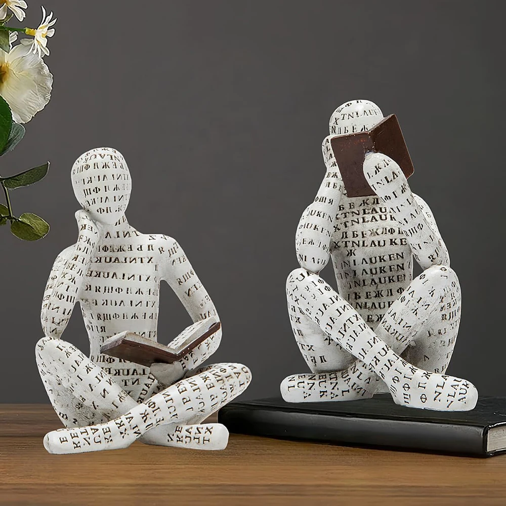 Bookshelf Decor Pulp Reading Thinker Sculpture Women Red Book Abstract Art Statue Ornaments Modern Aesthetic Figurine Accents