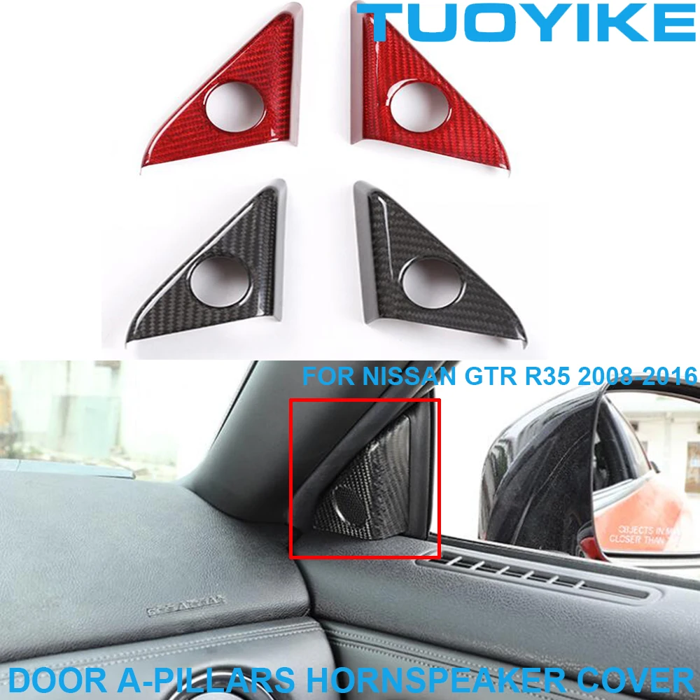 

Car Real Dry Carbon Fiber Interior Door A-Pillars Hornspeaker Cover Frame Trim Decorative Sticker For Nissan GTR R-35 2008-2016