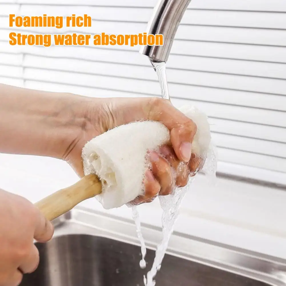 Versatile Bottle Tool Bottle Brush with Long Handle Natural Loofah Bristle Cup Brush with Wooden Handle Lanyard for Bottles