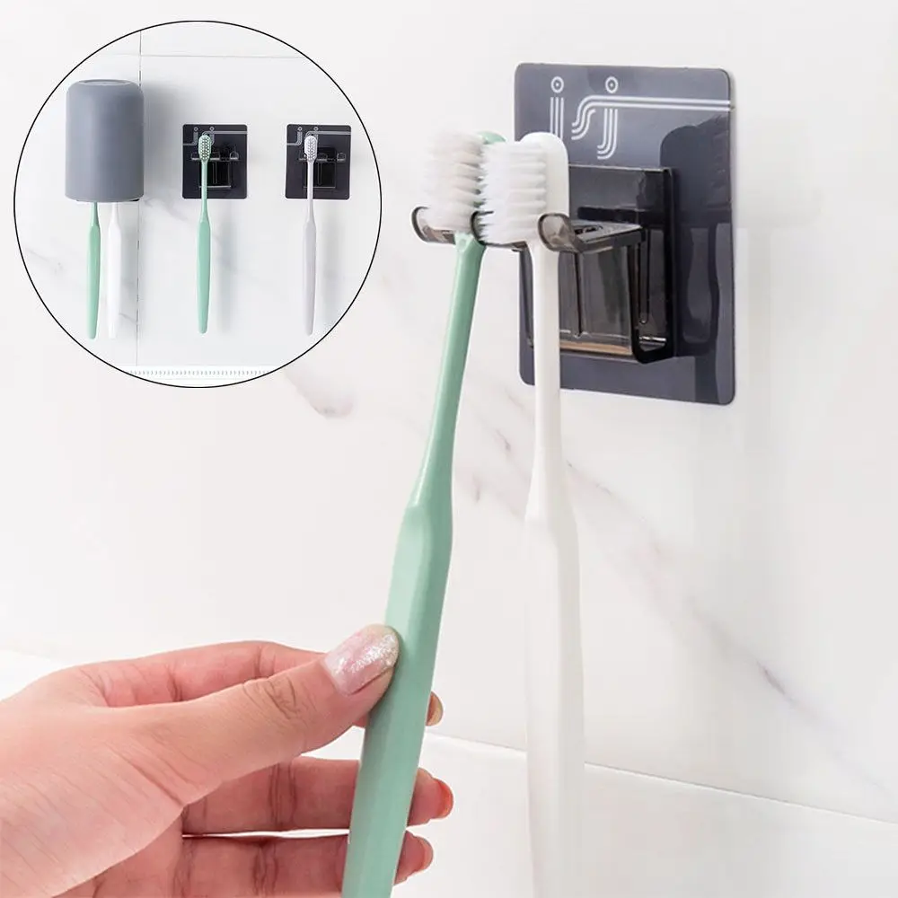 Plastic Toothbrush Holder Wall Mounted Shaver Storage Suction Cup 2 Position Bathroom Mouthwash Cup Rack Bathroom Accessories