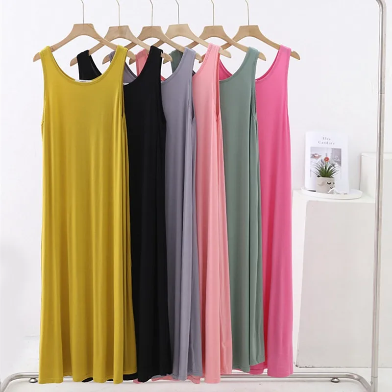 Large Size Summer Modal Night Dress Women's Sleepwear Nightshirt Loose Tank Top Dresses Casual Sleeveless Female Nightgowns