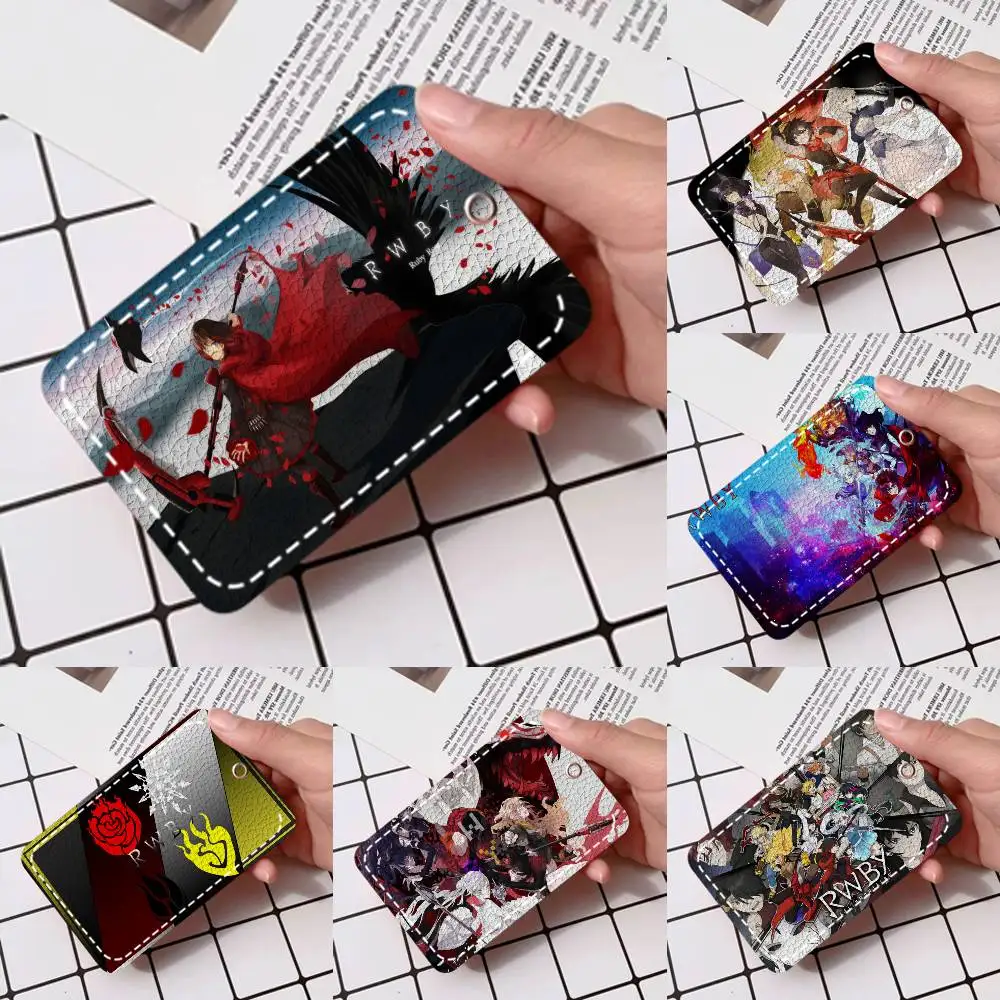 

Cartoon R-RWBY Card Holde Applicable To Credit Cards Bus Card Soft Leather Rectangular Keychain Protective Cover