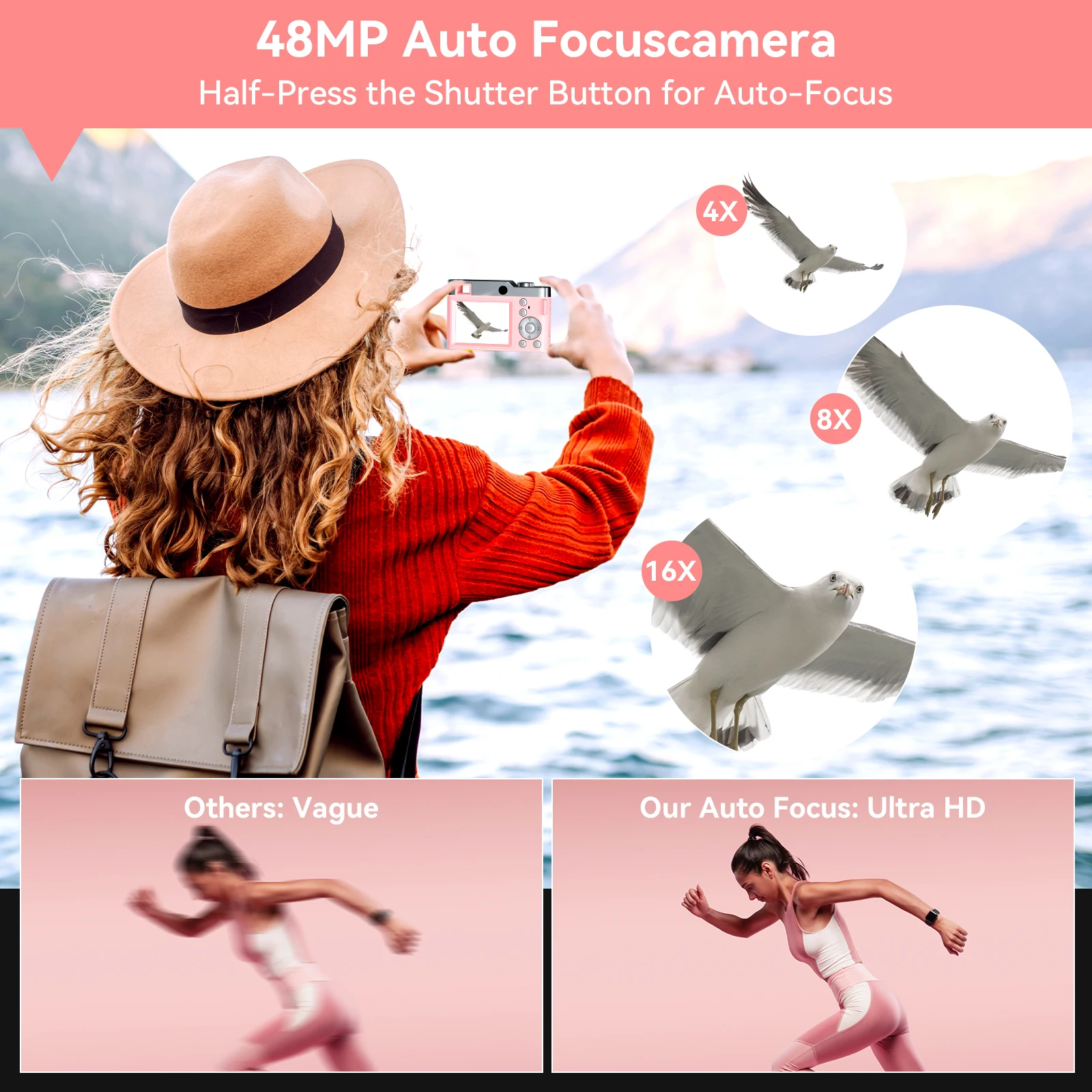 กล้องถ่ายภาพดิจิตอล 16X ซูมดิจิตอล Vintage Vlog เครื่องบันทึกวิดีโอ 4K 50 ล้านพิกเซลหน้าจอ 2.4 นิ้วสําหรับของขวัญเด็กผู้หญิง