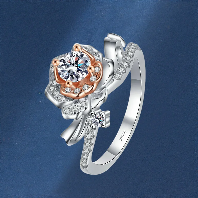 

Luxury Rose Gold Platinum Rings for Women Child, 0.5 Carat Moissanite Diamond Pt950 Ring Wedding Fine Jewelry Certificate