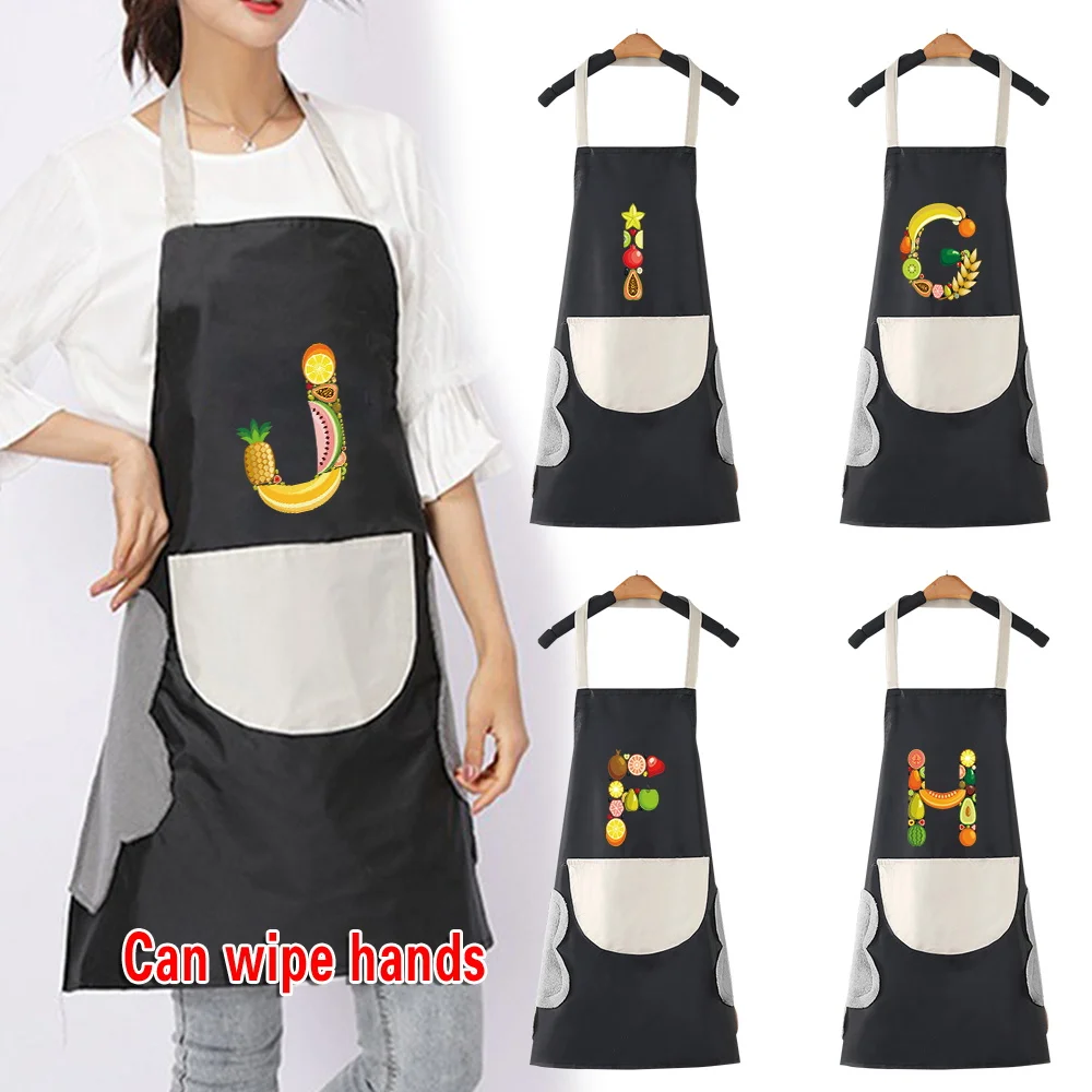 

Waterproof Kitchen Apron for Women/Men with Pockets Work Mandil Cleaning Pinafore Restaurant Waiter Work Uniform Fruit Pattern