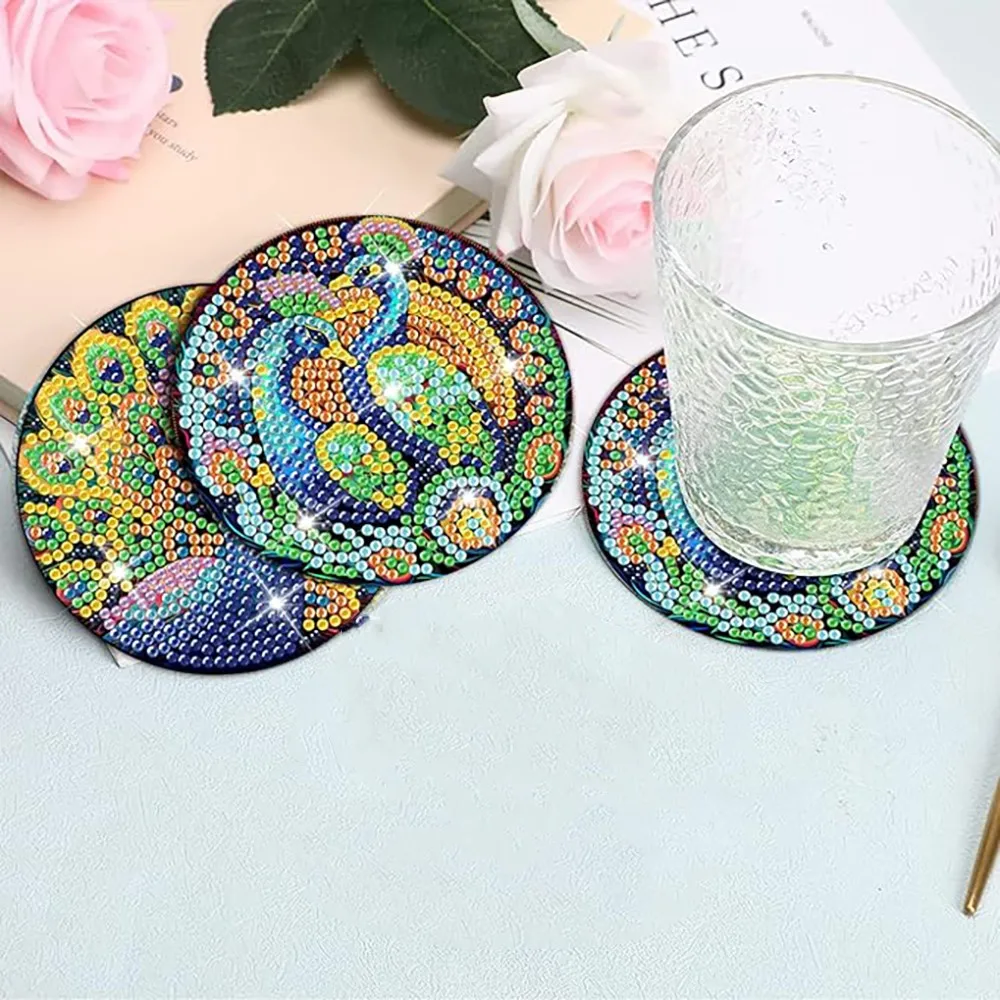 طقم كوستر مطلي بالألماس مع حامل ، ماء لامع ، ألماس ، حيوان ، ألماس ، مقاوم للحرارة ، كوستر ذاتي الصنع ، 8 * #3