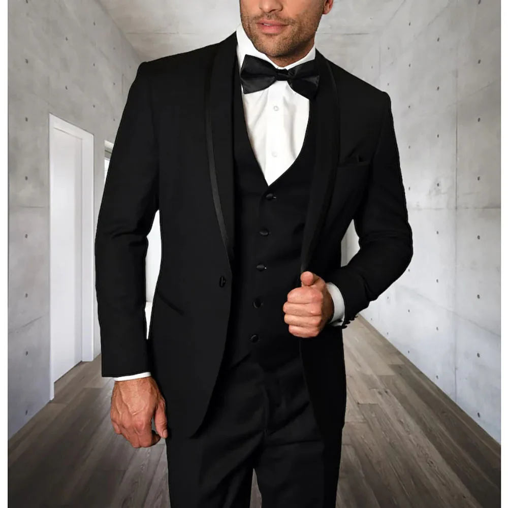 

Formal Shawl Lapel One Button Elegant Men Suits Slim Fit Luxury Full Set 3 Piece Jacket Pants Vest Custom Wedding Tuxedo 2025