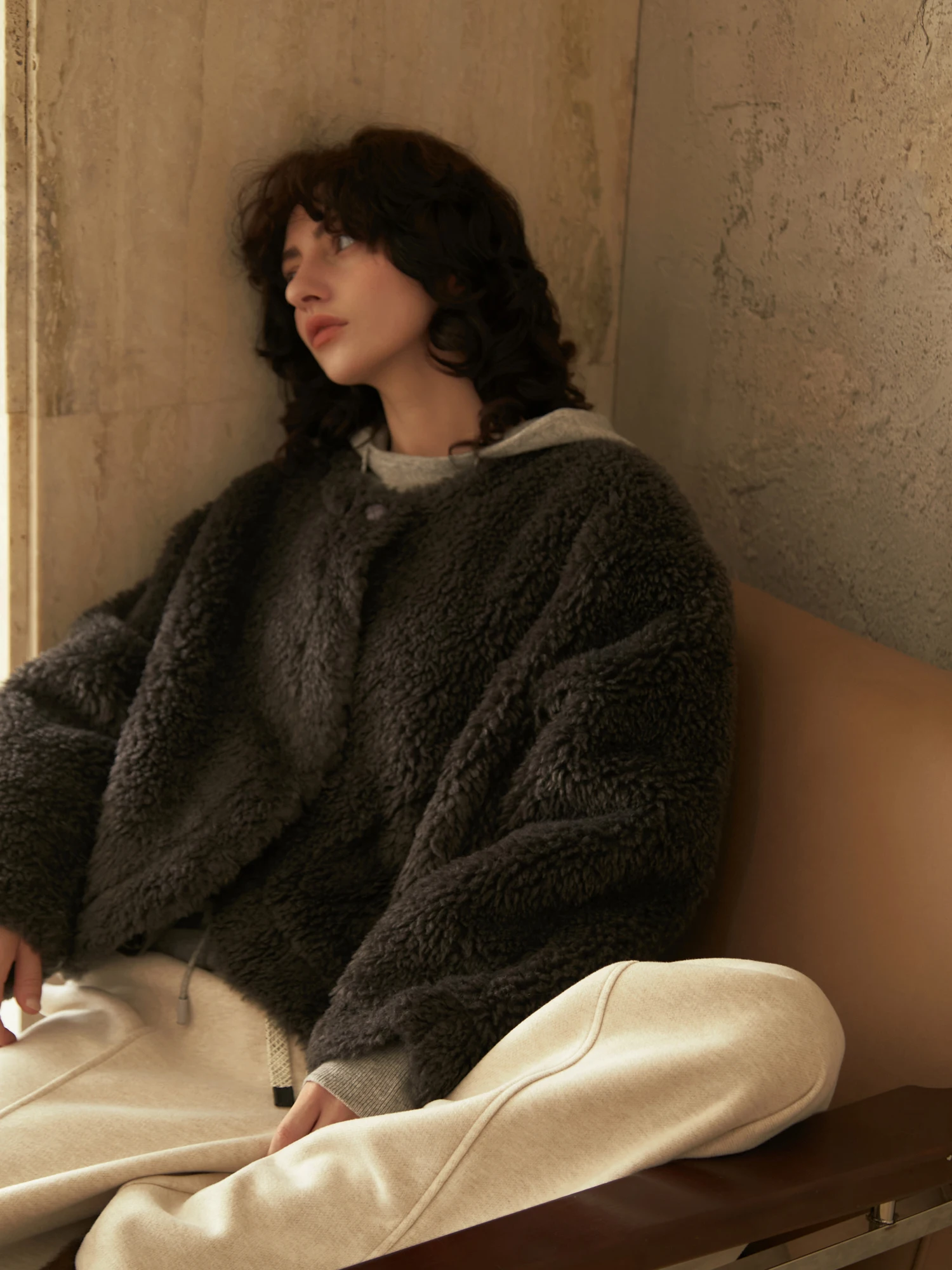 

VIMIE2025 Autumn Winter ort Coat Lamb Fur Loose Casual round Ne Color ort Length Woolen Jaet Women's Faion