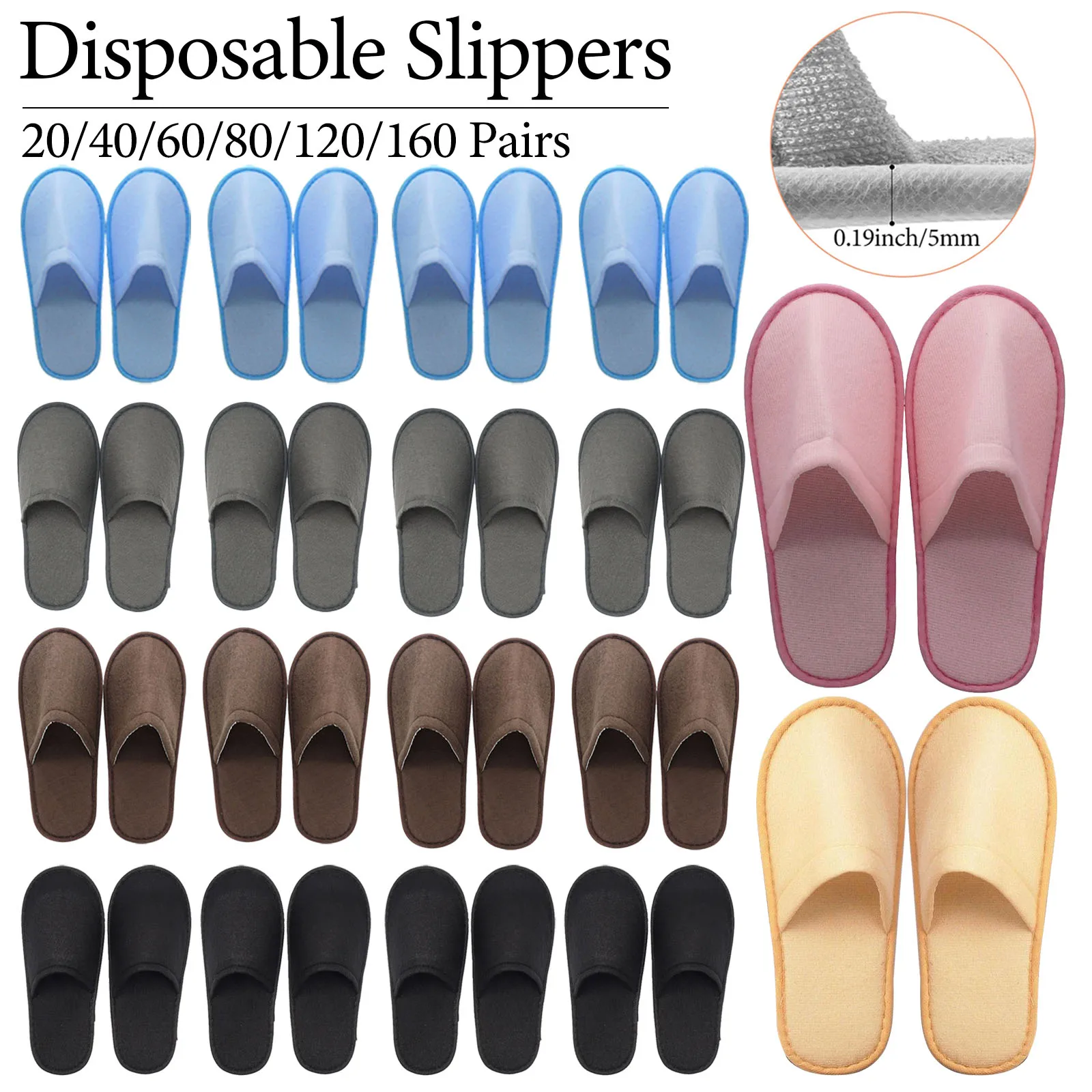 20-160 Pairs Disposable Slipper for Guest Non Slip House Slipper Washable Reusable Hotel Slipper Wedding Spa Portable Slipper