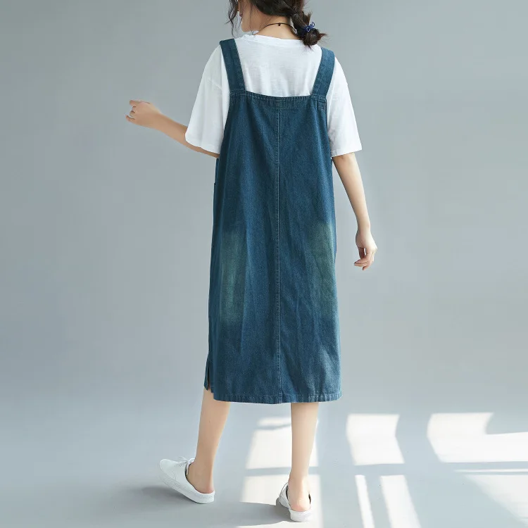 Mid Length Dress Women Denim Dresses Suspenders A Line Vestidos Streetwear Club Elegant Maxi Y2k Casual Loose Summer 2025