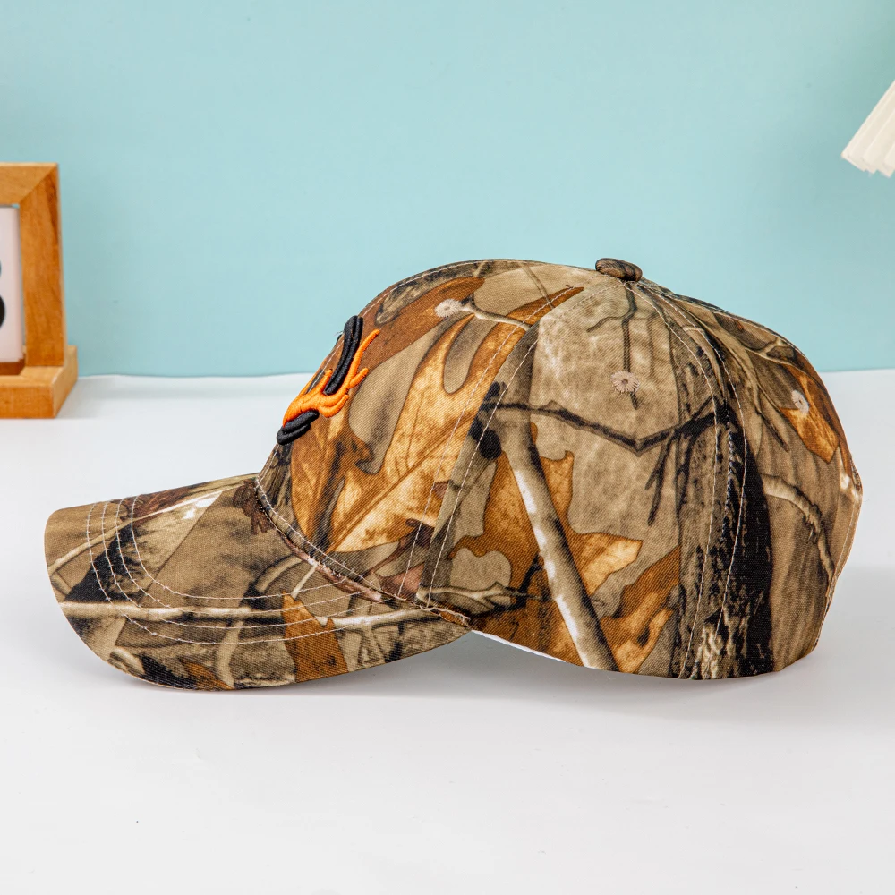 Modische Baseballkappen mit Hörner-Stickerei für Männer und Frauen Tarnmuster Taktischer Sonnenhut Frühling Herbst Outdoor-Sport Angeln Visiere – Detail 7