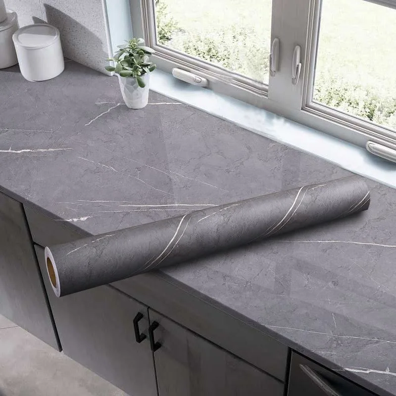 Matte Thick Gray Marble Pattern Waterproof Film Tabletop Wallpaper Self-Adhesive Kitchen Countertop Oil-Proof Rock Wall Sticker