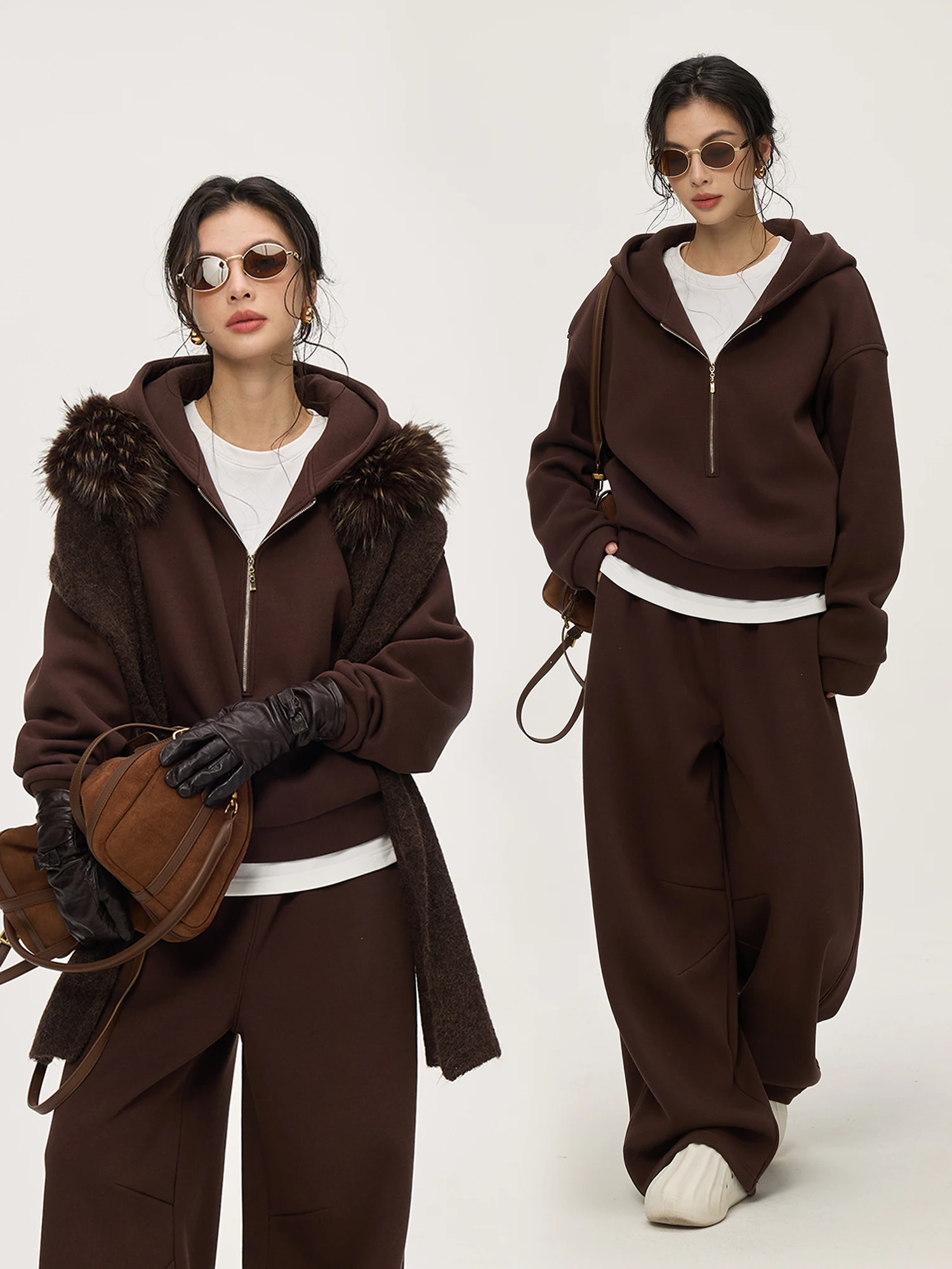 

ZzZHANG Cozy Casual Loose Slim Fit Fce Lined Hooded Sweatirt Pants Set Women's Autumn Winter Faion Comfortable Clothing