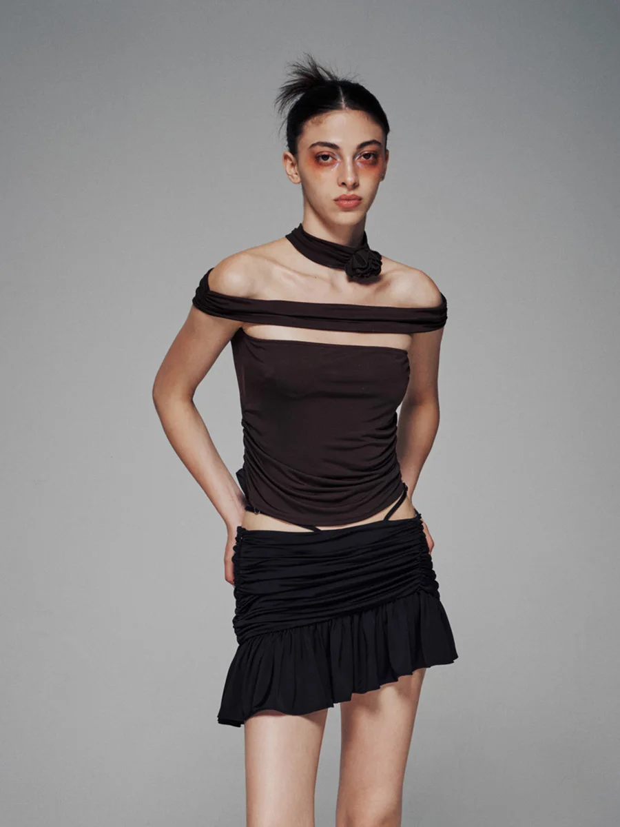 

Брендовый летний топ с открытыми плечами и завязками, оригинальный дизайн от GoGoBuyer, облегающий однотонный жилет-майка.