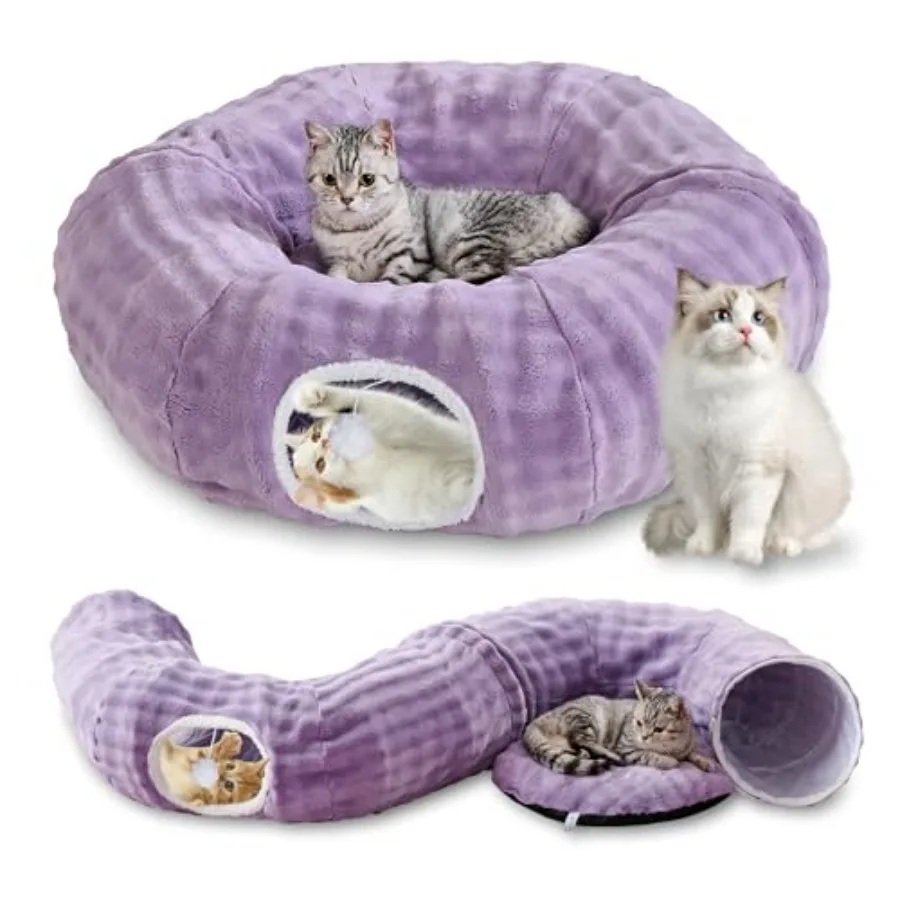 

Круглый туннель-лежанка Bubble Cat Tunnel для домашних кошек с подвесными шариками, игрушка-пещера Пикабу, туннель-пончик с круглым ковриком для щенков и котят