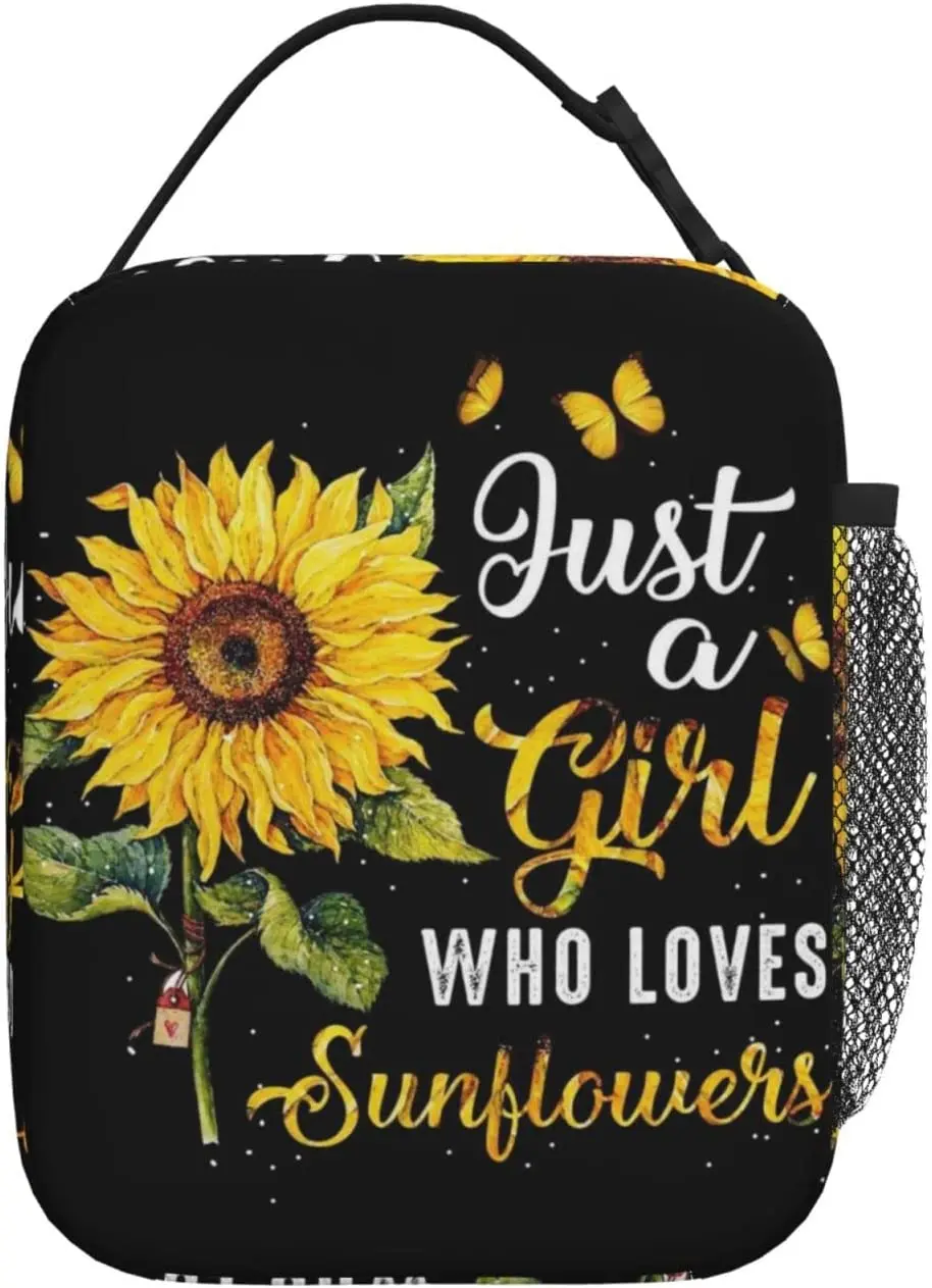 Lunch Bag Reutilizável Apenas uma lancheira menina para homens Mulheres Isolado Lunch Cooler Bag para adultos Kids Sunflowers Lunch Tote Bag