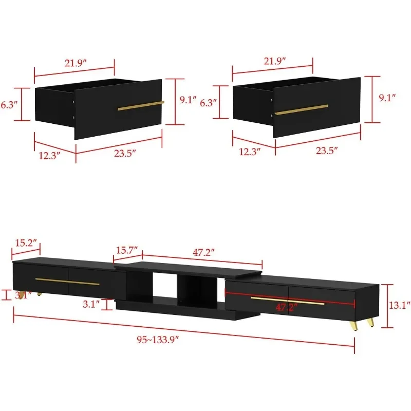 Supporto TV deformabile ZHENXIANG con 4 cassetti, supporto TV allungabile moderno in Stretch per TV fino a 120 ", intrattenimento da gioco in legno