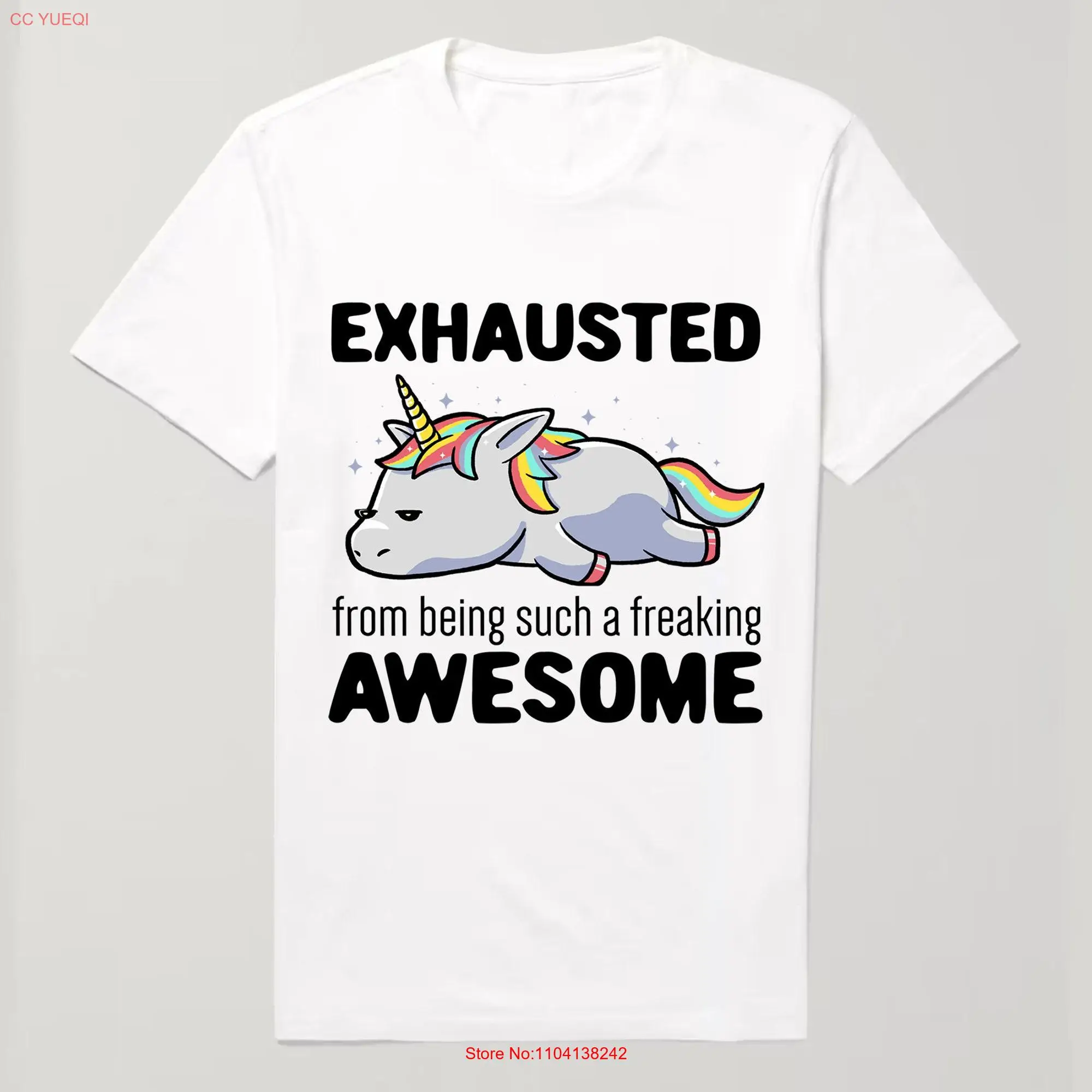 Lazy Unicorn T Shirt Funny for Exhausted Awesomeness long or short sleeves