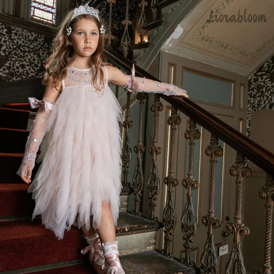 

Girls' Shard-Style Tulle Gown Custom Multi-Color Maxi Dress Off-Shoulder Flower Girl Attire Wedding Gown