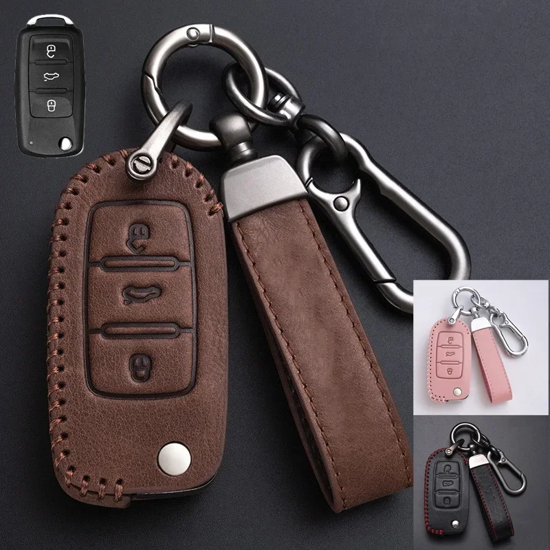 Genuine Leather Car Smart Key Fob Case Cover Holder For VW Golf Jetta Passat Beetle Tiguan CC GTI EOS MK4 MK5 R32 Rabbit Touareg