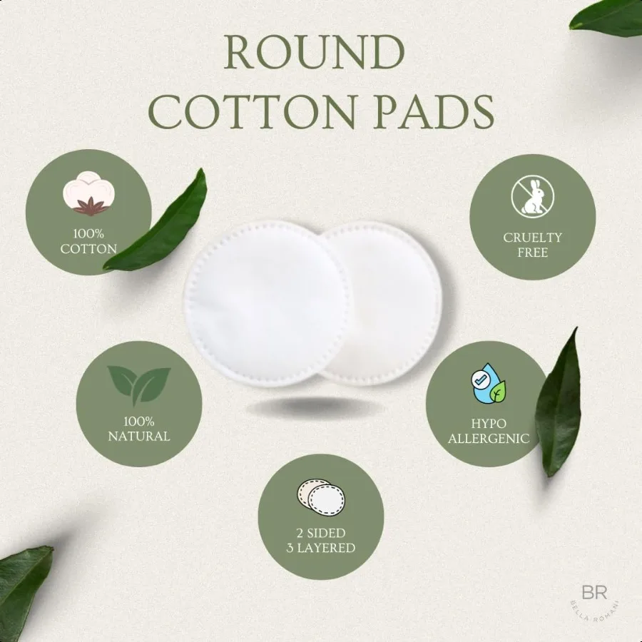 Katoen Rondes Make-up Remover Pads Set van 200 Biologische Pads Pluisvrij Milieuvriendelijk Composteerbaar Drievoudige Lagen Ultrazachte Nagel Pol