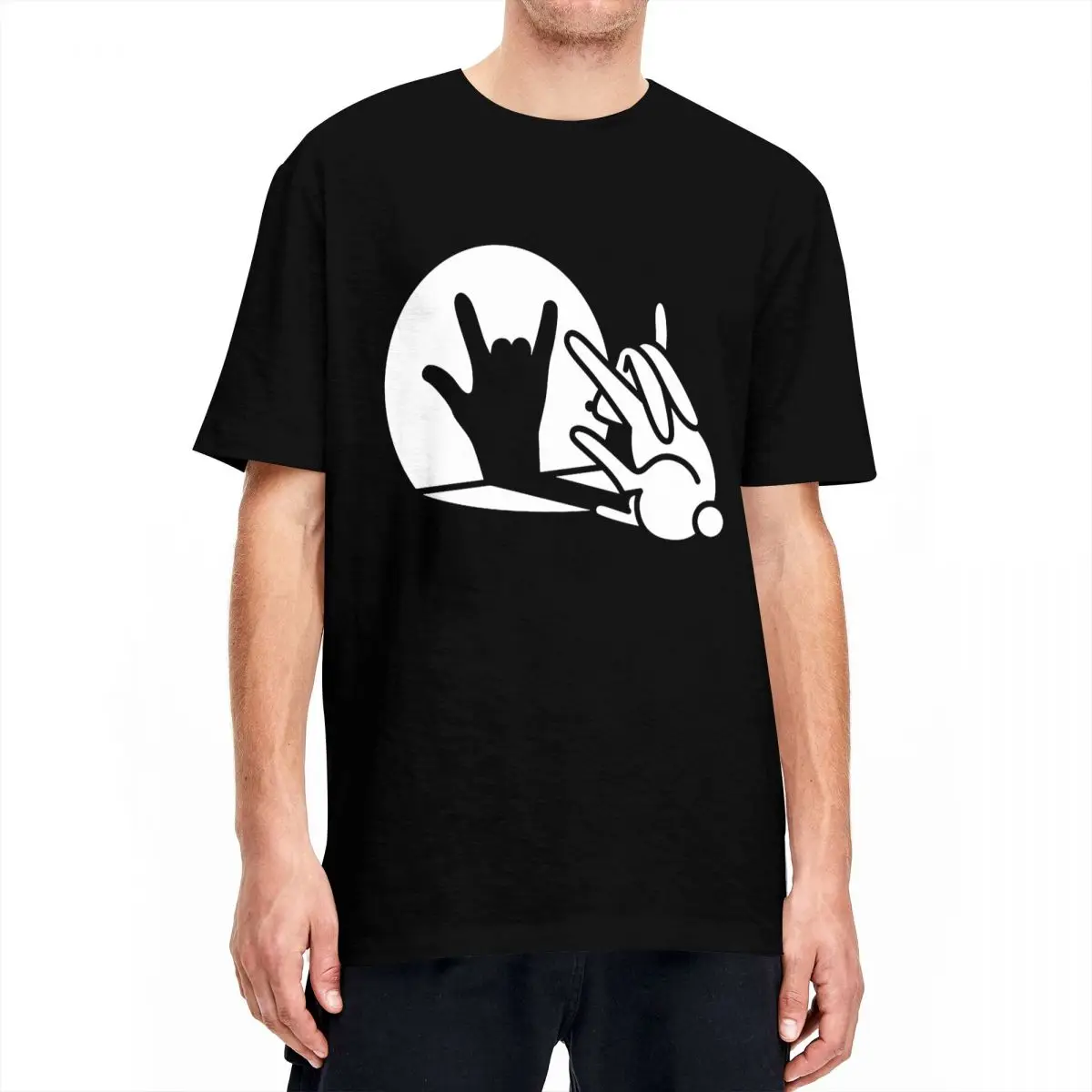 Men Cute Rabbit I Love You Ily Sign Language Deaf Hand T-Shirts Shadow Cotton Tees Beach Short Sleeve T Shirt O-Neck Tee Shirt