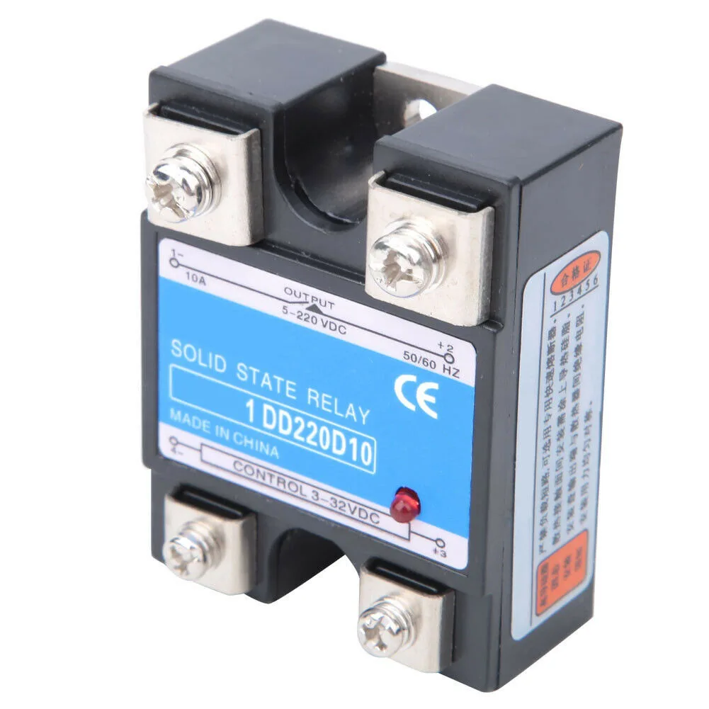 Solid State Relay for DC Automation 3-32VDC Control Voltage 5-220VDC 10A Load With LED Status Indicator and Bolted Mount