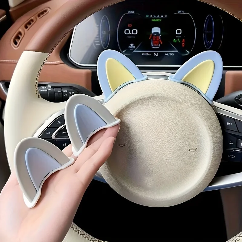 Two Pieces Per Package of Adorable Cat Ear-Shaped Steamed Buns Car Steering Wheel Decoration - Adhesive Dashboard Trim