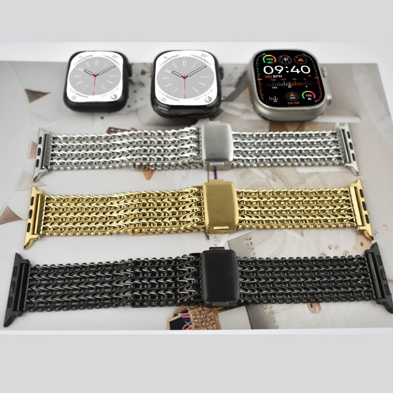 Versatile mesh stainless steel magnetic strap for Apple Watch Ultra1/2 10/9/8/7/6 and 3 for iwatch series 49/46/45/44/42/41/40mm