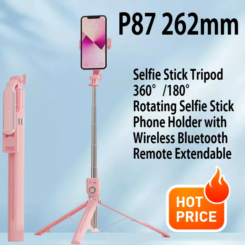 

P87-TC Selfie Stick Tripod 360°/180° Rotating Selfie Stick Phone Holder with Wireless Bluetooth Remote Extendable
