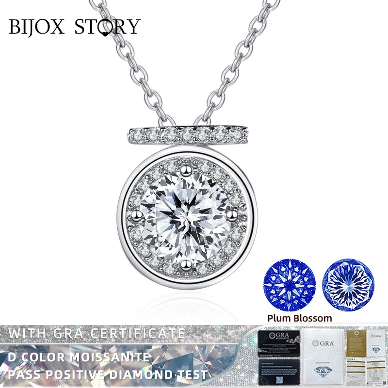 

BIJOX STORY Customized Love100 Plum Blossom Sakura Cut Moissanite Pendant Necklace for Female 925 Sterling Silver Party Necklace