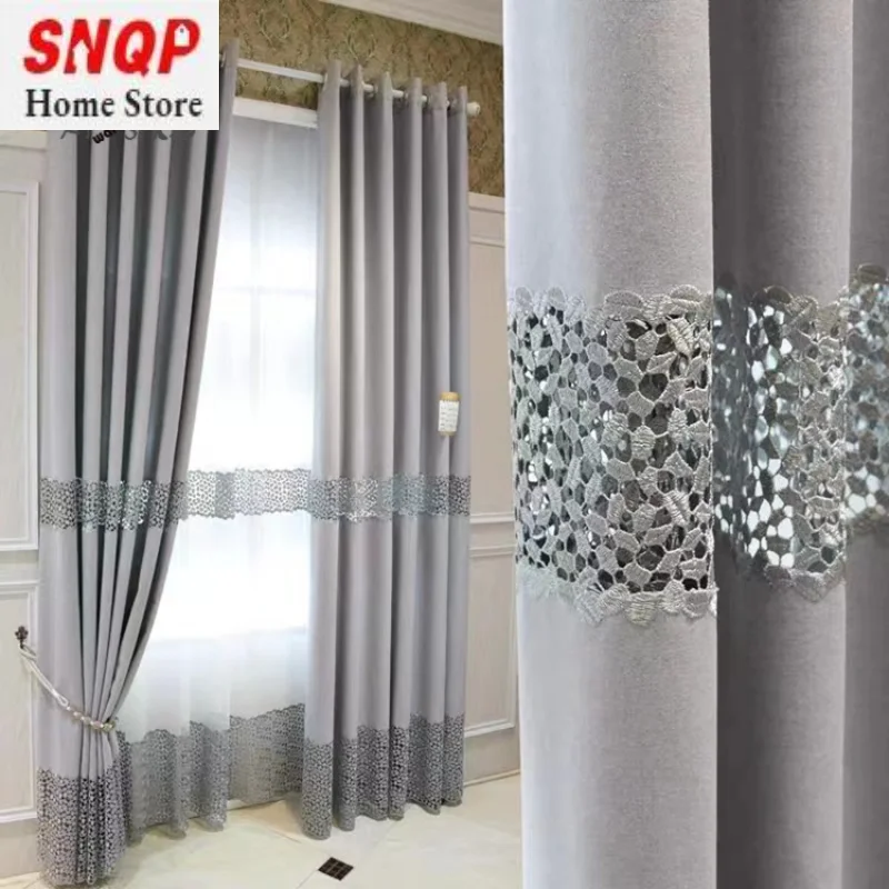 New Modern Luxury Curtains for Living Room Dining Room Bedroom Balcony Hollow Embroidery Semi Blackout Curtains Home Furnishing